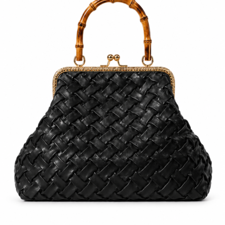 smocked bamboo bag in black